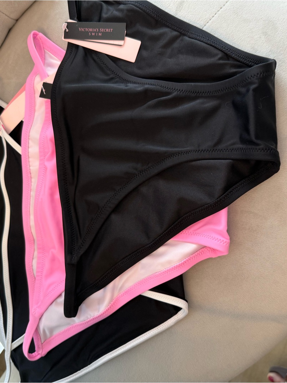 NWT Victoria’s Secret Swim Bikini Bottoms Lot of 3 L Black Pink